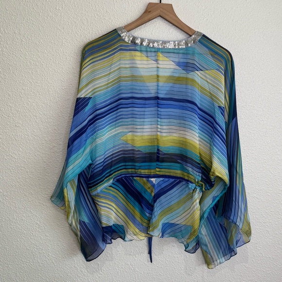 Robert Gram Womens Large 100% Silk Sheer Sequin Boho Flowy Coverup Vacation - Picture 11 of 11